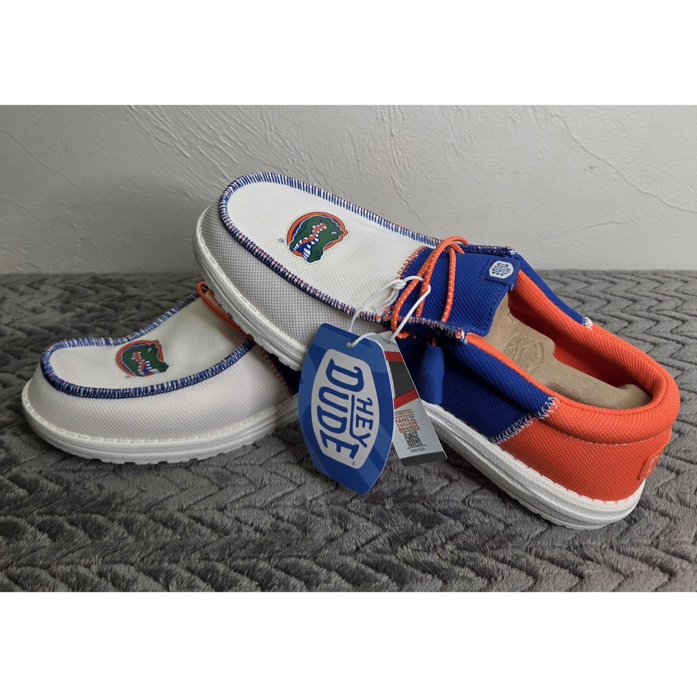 NEW Hey Dude Florida Gators Mens Size 9 Slip On Shoes Blue Orange White Football
